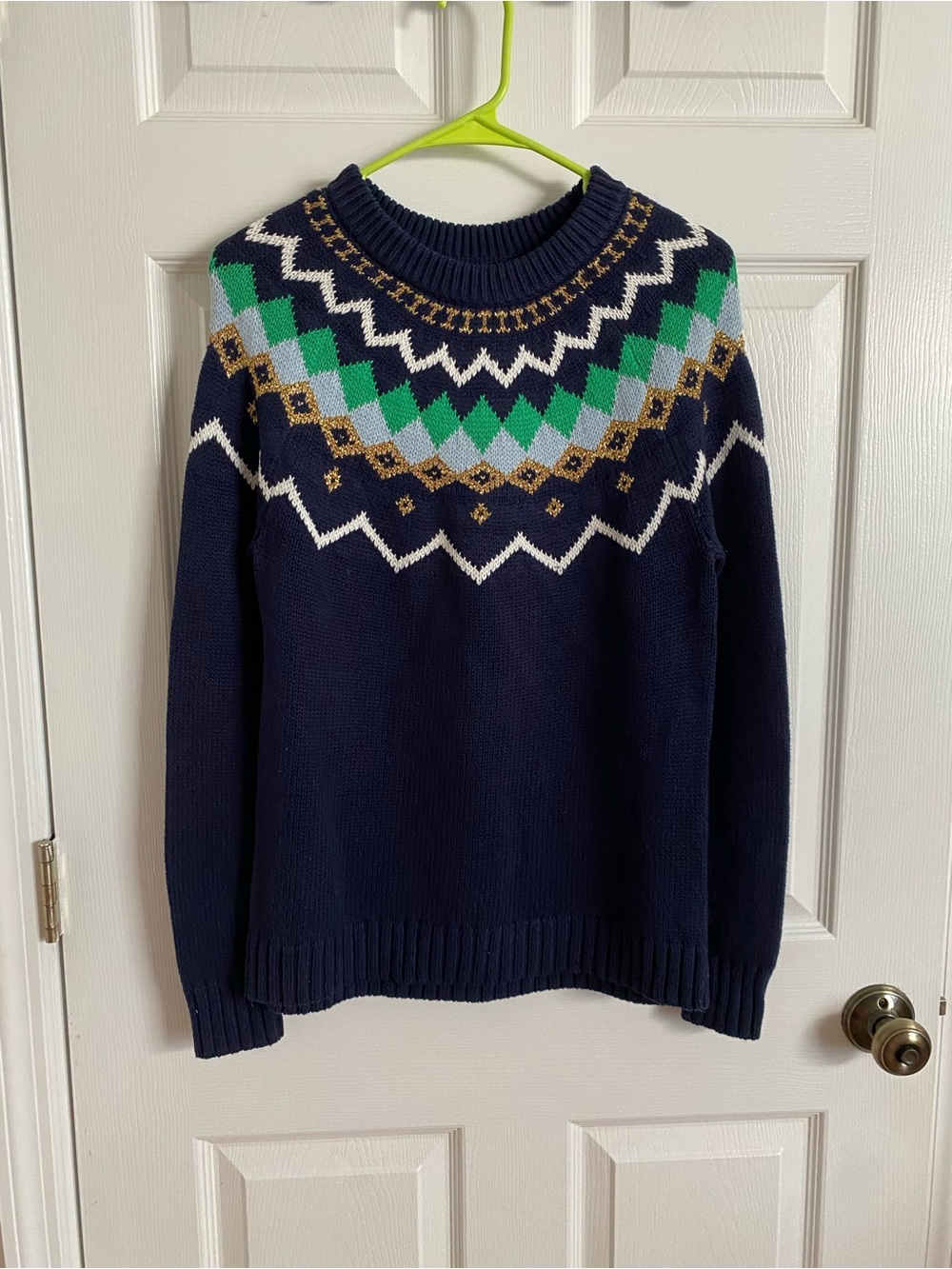 J.Crew Navy Fair Isle Yoke Crewneck Sweater – Size S